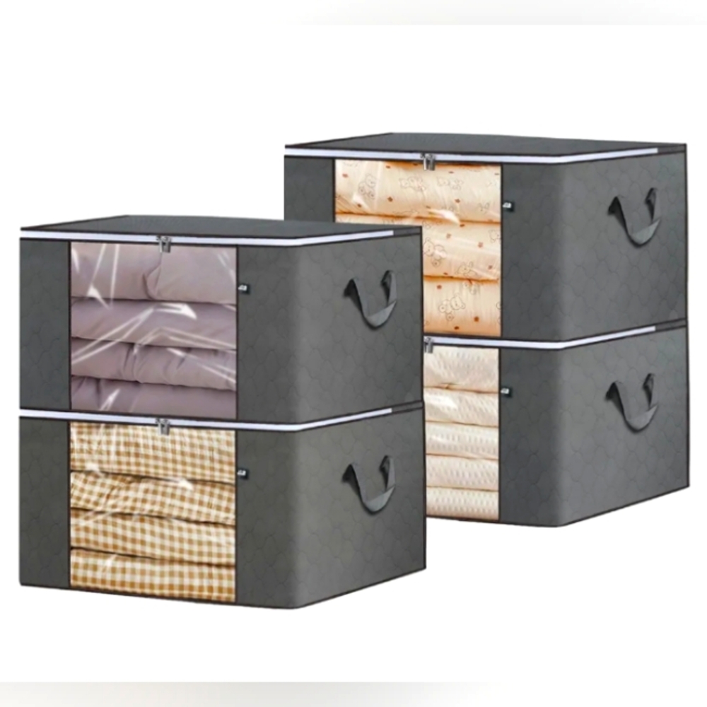 4 Pack - Large Foldable Storage Bags 60L (21.65"x 13.78" x 12.40")